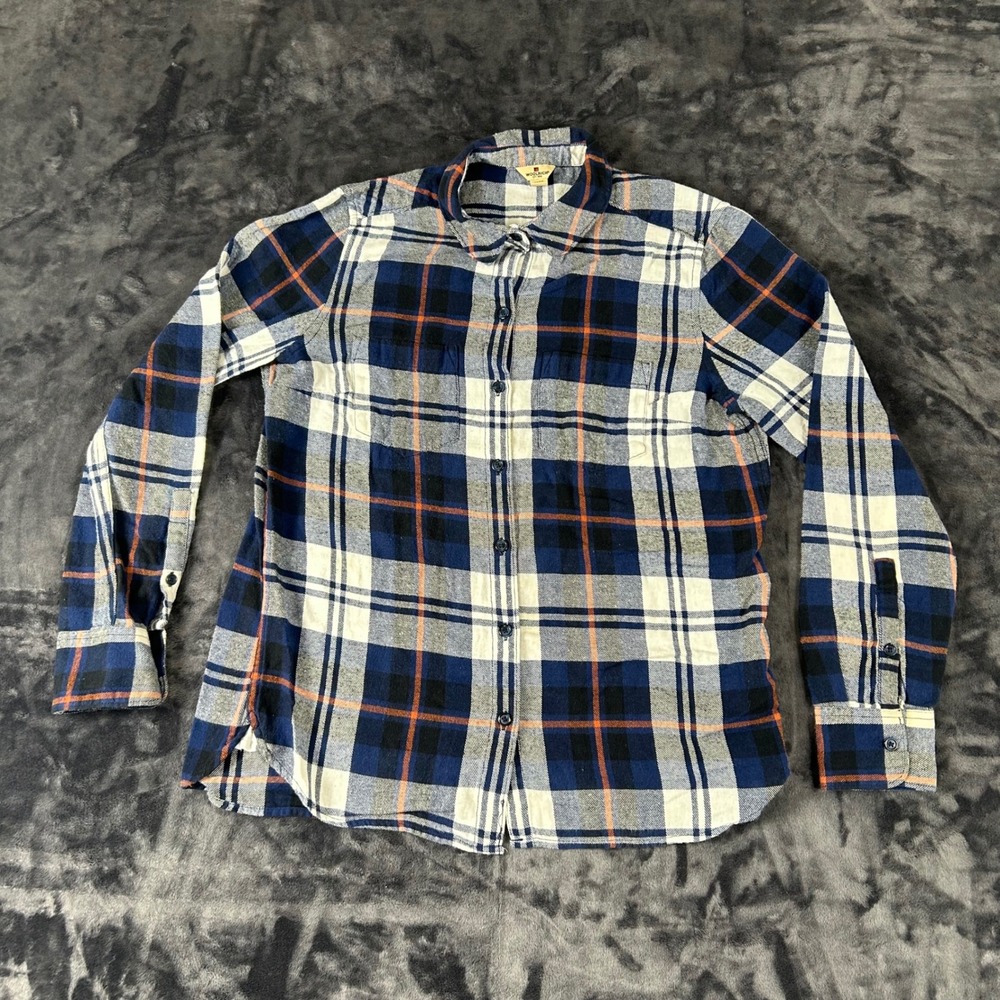 Woolrich Flannel Shirt Womens Medium Blue Plaid Long Sleeve Button Down